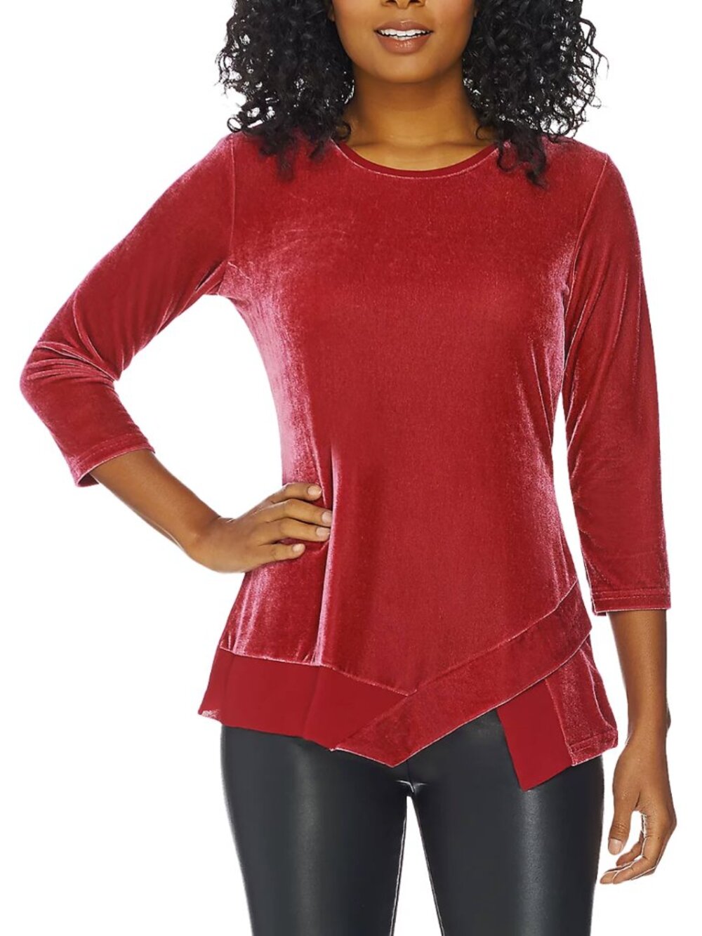 H by Halston 3/4 Sleeve Velvet Top with Chiffon Trim  16699